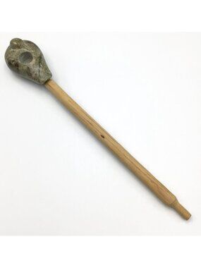 Hand Carved Soapstone Bird Pipe Wooden Stem Signed 1997